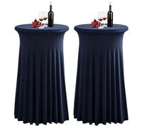 PRELGOSP Nappe Mange Debout Ronde, 80x110 cm Housse pour Table Haute en Spandex, Nappe de Cocktail avec Jupe pour Banquet Mariage Anniversaire Bar Table,Dark Blue,2pcs