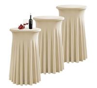 PRELGOSP Nappe Mange Debout Ronde, 80x110 cm Housse pour Table Haute en Spandex, Nappe de Cocktail avec Jupe pour Banquet Mariage Anniversaire Bar Table,Champagne,3pcs