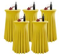 PRELGOSP Nappe Mange Debout Ronde, 80x110 cm Housse pour Table Haute en Spandex, Nappe de Cocktail avec Jupe pour Banquet Mariage Anniversaire Bar Table,Jaune,5pcs