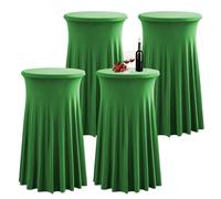 PRELGOSP Nappe Mange Debout Ronde, 80x110 cm Housse pour Table Haute en Spandex, Nappe de Cocktail avec Jupe pour Banquet Mariage Anniversaire Bar Table,Vert,4pcs