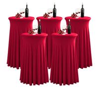 PRELGOSP Nappe Mange Debout Ronde, 80x110 cm Housse pour Table Haute en Spandex, Nappe de Cocktail avec Jupe pour Banquet Mariage Anniversaire Bar Table,Rouge,5pcs