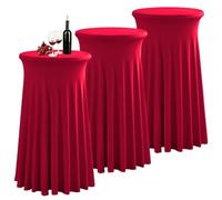 PRELGOSP Nappe Mange Debout Ronde, 80x110 cm Housse pour Table Haute en Spandex, Nappe de Cocktail avec Jupe pour Banquet Mariage Anniversaire Bar Table,Rouge,3pcs