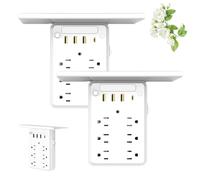 Preliminark Power Strip, Preliminark Wall Outlet Extender with Shelf and Night Light, Multifunctional Wireless Power Strip with Surge Protector, for Home & Office (2 Pcs)