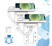 Preliminark Wall Outlet Extender with Shelf Night, 9 in 1 6 AC Outlets Power Socket Expander USB Wall Charger, 2025 New Multi Plug Outlets Extenders, Detachable Plug Expander for Home Dorm(2PCS)