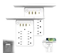 Preliminark Wall Outlet Extender with Shelf Night,9 in 1 Outlet Extender with Shelf, Wall Electrical Outlets Extenders, Power Strips with Surge Protection, Plug Expander for Home Dorm (2Pcs-White)