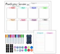 Prelisee 2 Pièces Calendrier Magnetique Frigo,Planificateurs Mensuels Magnétiques Effaçables,Tableau Menu Semaine Frigo Liste de Courses Planning Semaine Magnetique avec Raccords pour Enfants Adulte