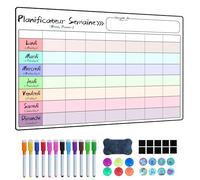 Prelisee Calendrier Magnetique Frigo,42x30cm Planificateur Hebdomadaire Magnétiques Effaçables Peut servir de Tableau Menu Semaine Frigo, Liste de Courses, Planning Semaine Magnetique, avec Raccords