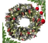 Prelit Christmas Wreath, Pine Cone Red Berry Cluster Holiday Wreath, 40 Cm/15,7 pouces Farmhouse Rustic Artificial Christmas Wreath, Seasonal Home Decor Accent for Door, Mantel, Window