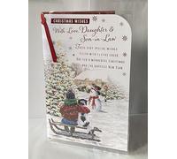 Prelude46900 Carte de Noël avec inscription « Christmas Wishes With Love Daughter & Son-in-Law » Motif bonhomme de neige et chien assis sur luge »