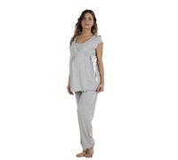 Premamy - Pyjama pour maternité, avec nœud, Coton Stretch Deux Sens, pré-Post Partum - Gris - V (L)