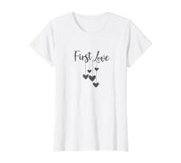 Premier Amour avec cœurs Suspendus T-Shirt Graphique avec Valeur, Femme, Blanc, M