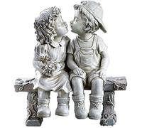 Premier Baiser, Chiot Amour, Enfants Assis sur Le Banc Jardin Sculpture, garçon et Fille Baisers Souvenirs Jardin Décor Ornement,