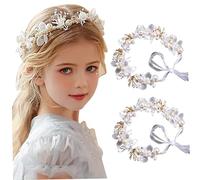Premier casque de communion pour les filles 2pcs fleuri girl casque Pearl Floral Bandband Crystal Tiara Flower Tiara for Girl Hair Accessory..