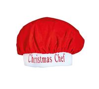 Premier Chapeau de chef de Noël pour adulte - Chapeau de cuisine festif rouge et blanc avec texte brodé, accessoire de costume de cuisine fantaisie pour fêtes de vacances et dîner de Noël