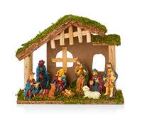 Premier Crèche de Noël en bois de 30 cm avec 9 personnages en polyrésine