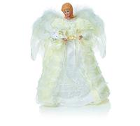 Premier Decorations Ange pour arbre de Noël avec ailes en plumes, robe blanche, manteau en fausse fourrure crème, colombe blanche