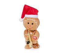 Premier Décorations - Bonhomme en pain d'épices dansant avec saxophone et bonnet de Père Noël - Fonctionne avec piles de 20 cm - Décoration de Noël - Idée cadeau pour Noël - Décoration de Noël en pain