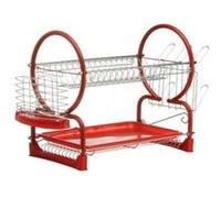 Accessoire de cuisine GENERIQUE PREMIER EGOUTTOIR A VAISSELLE BAC AMOVIBLE CHROME ROUGE 2 ETAGES