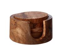 Premier Houseware 1104751 Kora Dessous de verre rond avec support, bois d'olivier
