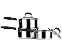 Premier Housewares 0408160 Tenzo Série II S Batterie de Cuisine Set de 3 Pièces en Acier Inoxydable Poignées en Silice et Couvercles en Verre
