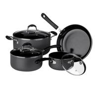 Premier Housewares 0408205 Batterie de Cuisine Lot de 4 Pièces 3 Casseroles + 1 Poêle en Aluminium/Revêtement en Céramique Manches en Silicone + Couvercles en Verre