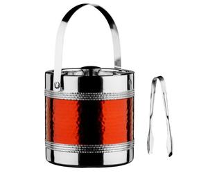 Premier Housewares 0507781 Seau à Glace avec Bande/Pinces en Acier Inoxydable Effet Martelé Rouge