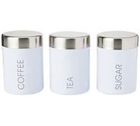 Premier Housewares 0510008 Thé/Café/Sucre Set en Émail Blanc + Couvercle en Acier Inoxydable Satiné