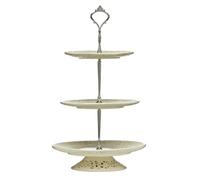 Premier Housewares 0721251 Dentelle Présentoir à Gâteau 3 Niveaux en Céramique Crème