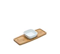 Premier Housewares 0722277 Coupelle d'Apéritif en Porcelaine Blanc avec Un Plateau en Bambou