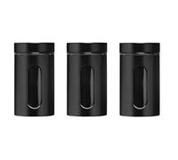 Premier Housewares 1209742 Ensemble de 3 Pots à Provision Émail/Acier/Verre Transparent/Noir 1000 ML
