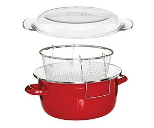 Premier Housewares Friteuse avec couvercle en Pyrex / PANIER EN FIL DE FER / Rouge 5 litres 16 x 33 x 27 cm