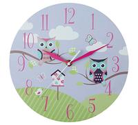 Premier Housewares - Horloge Murale pour Enfants avec Motif de Chouette, Contreplaqué, Violet, 25 x 25 x 4 cm