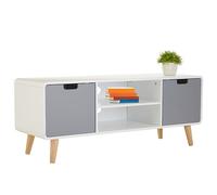 Premier Housewares Meuble TV avec Rangement - Blanc - Meuble TV en Bois Gris - Pieds en pin - 48 x 120 x 40 cm