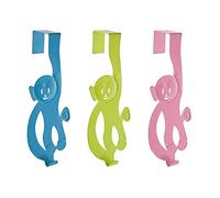 Premier Housewares Monkey Lot de 3 Crochets de Porte Bleu/Vert Citron/Rose Vif