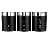 Premier Housewares Pots à thé, café et sucre (Lot de 3, couvercle argenté), Noir