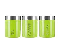 Premier Housewares Pots à thé, café et sucre (Lot de 3, couvercle argenté), Vert lime