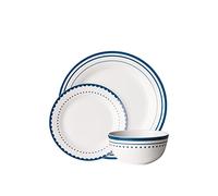 Premier Housewares Service de table pour dîner ou déjeuner en porcelaine Motif géométrique moderne Blanc/bleu 28 x 19 x 28 cm