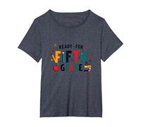 Premier Jour de cinquième année prêt pour l'école étape Importante T-Shirt, Femme Grandes Tailles, Bleu Chiné, 1X