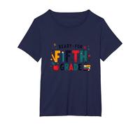 Premier Jour de cinquième année prêt pour l'école étape Importante T-Shirt, Femme Grandes Tailles, Bleu Marine, 2X