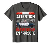 Premier Jour d'école Élève de CP en Approche Voiture Police T-Shirt, Enfant, Asphalte, 2 Ans