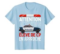 Premier Jour d'école Élève de CP en Approche Voiture Police T-Shirt, Enfant, Bleu Céleste, 3 Ans