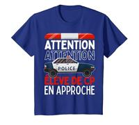 Premier Jour d'école Élève de CP en Approche Voiture Police T-Shirt, Enfant, Bleu Royal, 8 Ans