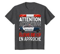 Premier Jour d'école Élève de CP en Approche Voiture Police T-Shirt, Enfant, Chiné Foncé, 3 Ans