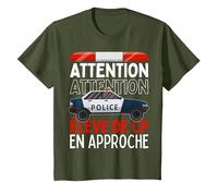 Premier Jour d'école Élève de CP en Approche Voiture Police T-Shirt, Enfant, Olive, 12 Ans