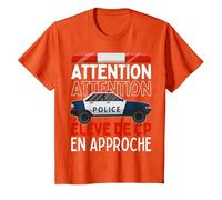 Premier Jour d'école Élève de CP en Approche Voiture Police T-Shirt, Enfant, Orange, 6 Ans