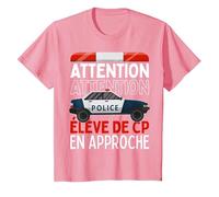 Premier Jour d'école Élève de CP en Approche Voiture Police T-Shirt, Enfant, Rose, 2 Ans