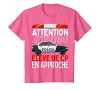 Premier Jour d'école Élève de CP en Approche Voiture Police T-Shirt, Enfant, Rose Chiné, 3 Ans