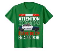 Premier Jour d'école Élève de CP en Approche Voiture Police T-Shirt, Enfant, Vert Kelly, 4 Ans