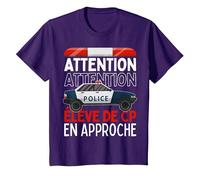 Premier Jour d'école Élève de CP en Approche Voiture Police T-Shirt, Enfant, Violet, 2 Ans
