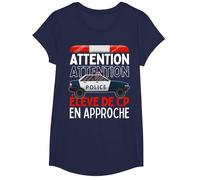 Premier Jour d'école Élève de CP en Approche Voiture Police T-Shirt, Fille, Bleu Marine, XS